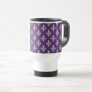 Caneca Térmica Fleur de Lis Pattern, Royal French Cream on Purple