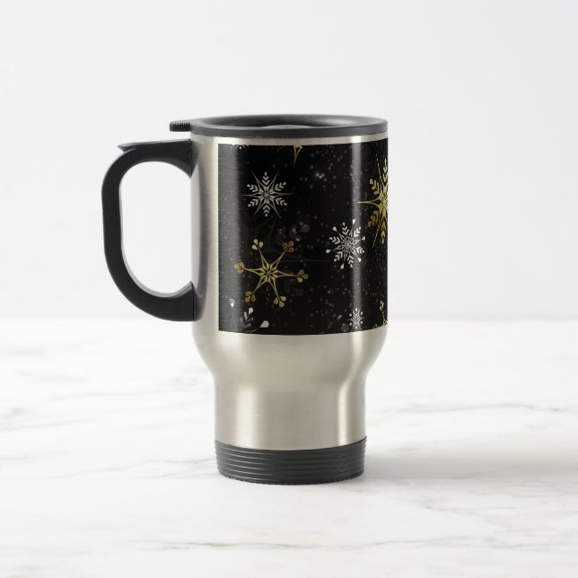 Caneca Térmica Flocos de neve do Ouro Xmas em preto (Esquerda)
