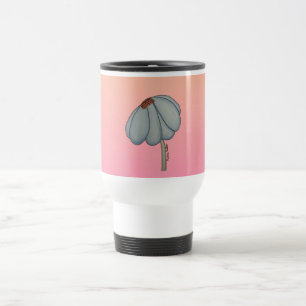 Caneca Térmica Flor Azul com fundo rosa