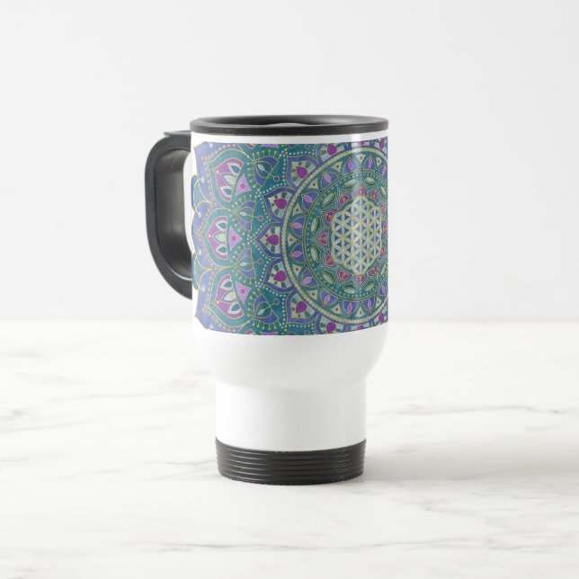 Caneca Térmica Flor Da Vida - Estilo De Mandala Índia 1 (Frente Esquerda)