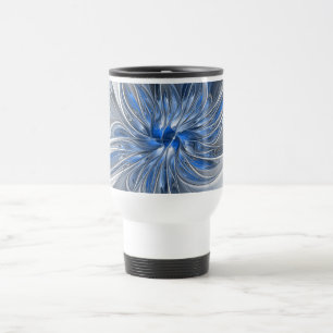 Caneca Térmica Flor de Arte Fracionada com Cinza Azul abstrato