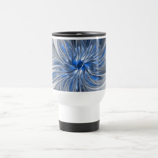 Caneca Térmica Flor de Arte Fracionada com Cinza Azul abstrato (Centro)