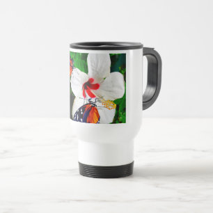 Caneca Térmica Flor de Hibisco com 2 borboletas Tiger Longwing