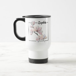 Caneca Térmica Flor de Magnólia em Aquarela Personalizada
