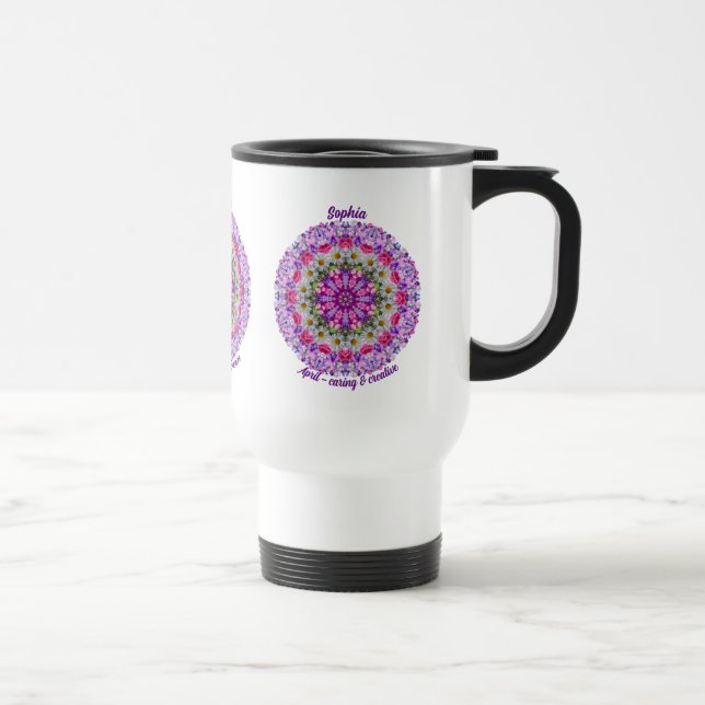 Caneca Térmica Flor do Mês de Nascimento Personalizado Abril Mand (Direita)
