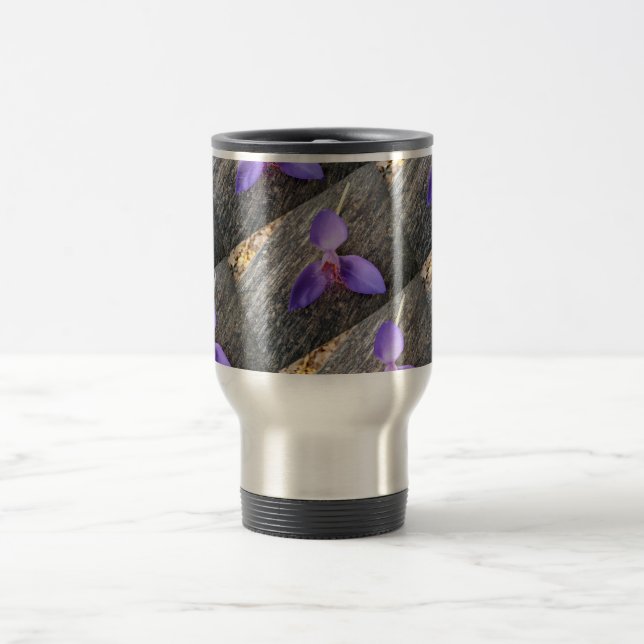 Caneca Térmica Flor roxa num banco (Centro)