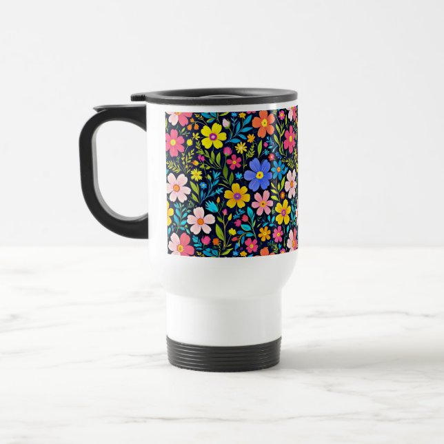 Caneca Térmica Floral Digital Painting Flowers Pattern-38875 (Esquerda)