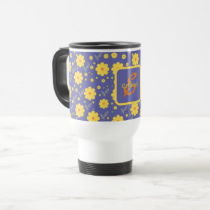 Caneca Térmica Floral Moderno Roxo Nome Amarelo Monograma Modelo
