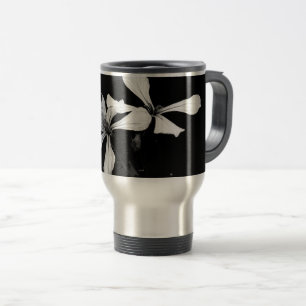 Caneca Térmica floral preto e branco mínimo