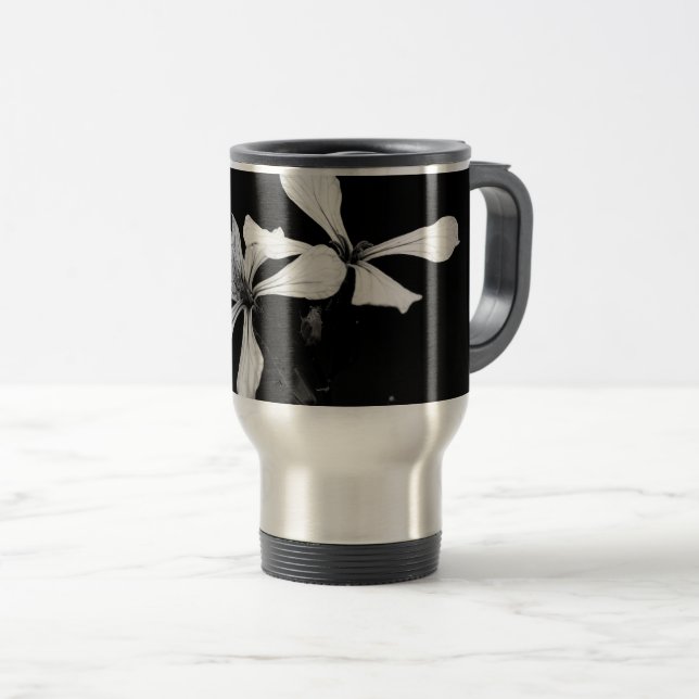 Caneca Térmica floral preto e branco mínimo (Frente Esquerda)