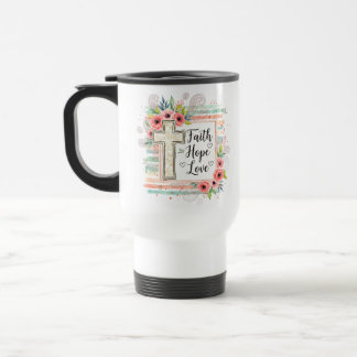 Caneca Térmica Floral Shabby Chic Fé Esperança Amor