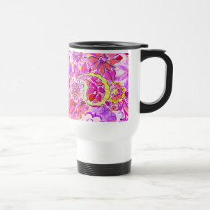 Caneca Térmica Flores abstratas cor-de-rosa fofas