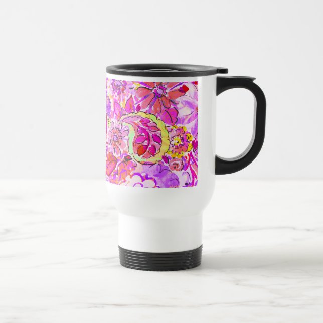 Caneca Térmica Flores abstratas cor-de-rosa fofas (Direita)