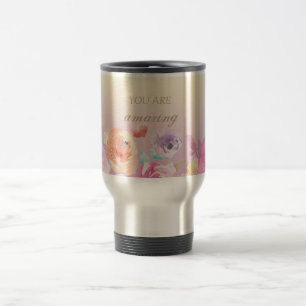 Caneca Térmica Flores Adoráveis Coloridas em Aquarela