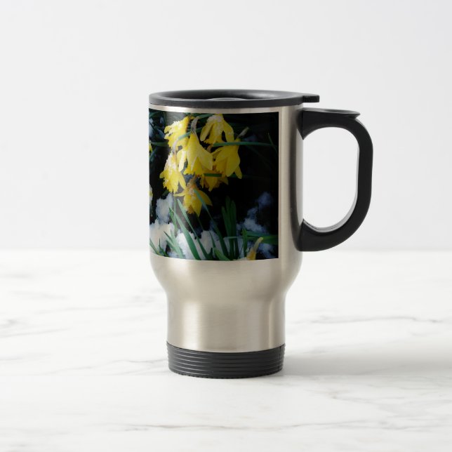 Caneca Térmica Flores amarelas Daffodils na neve (Direita)