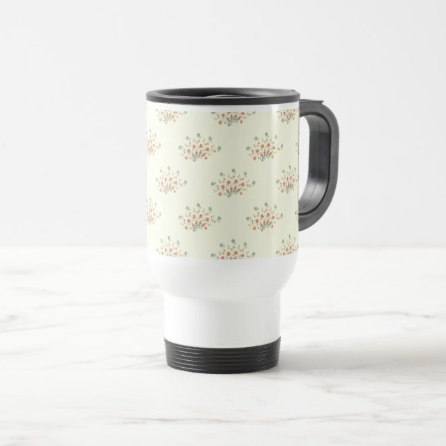 Caneca Térmica Flores Azuis, Flores Vermelhas, Padrão De Flores (Frente Esquerda)