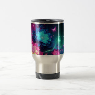 Caneca Térmica Flores/borboletas néon brilhantes e coloridas