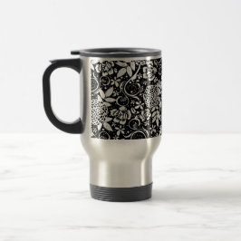 Caneca Térmica Flores brancas e pretas Viagem Viagem ao trabalho