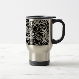 Caneca Térmica Flores brancas e pretas Viagem Viagem ao trabalho