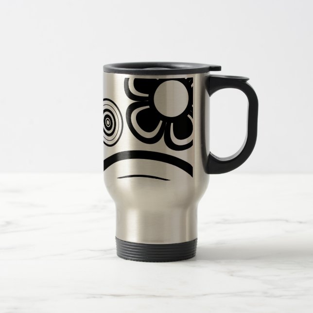 Caneca Térmica Flores caprichosas em preto e branco, círculos, re (Direita)