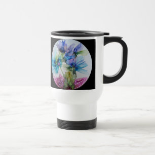 Caneca Térmica Flores Coloridas Arte Rosa Púrpura Azul