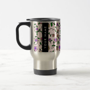 Caneca Térmica Flores Coloridas, Fundo Rosa, Preto