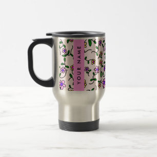 Caneca Térmica Flores Coloridas, Fundo Rosa, Rosa