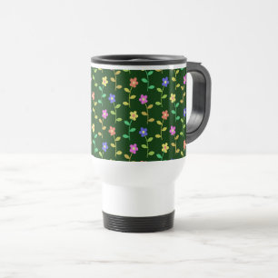 Caneca Térmica Flores Coloridas, Padrão Floral, Verdura, Boho