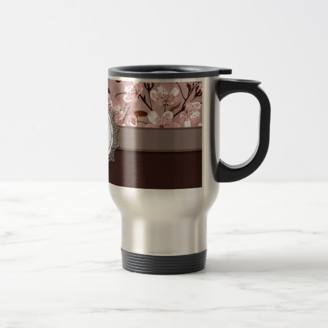 Caneca Térmica Flores de cerejeira com monograma do laço (Direita)
