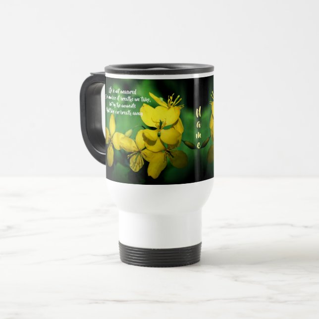 Caneca Térmica Flores de Cotação Inspiracionais de Vida Personali (Frente Esquerda)
