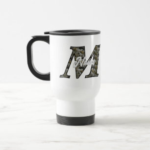 Caneca Térmica Flores de Hortênsia com Inicial M de Monograma Per