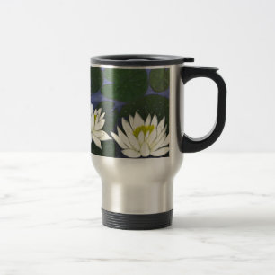 Caneca Térmica Flores de Nenúfar Brancas, Pintura Acrílica
