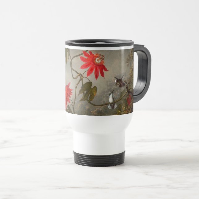 Caneca Térmica Flores de Paixão com Pássaros Hummingbird (Frente Esquerda)