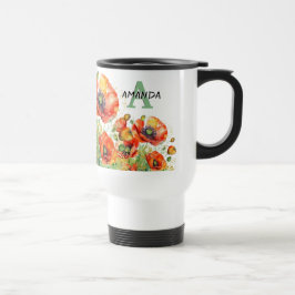 Caneca Térmica Flores de Papoula Bonitas Monogramadas Papoulas Ve