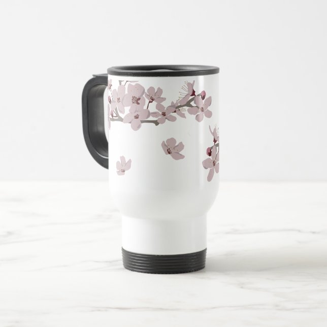 Caneca Térmica Flores Flutuantes De Cereja (Frente Esquerda)