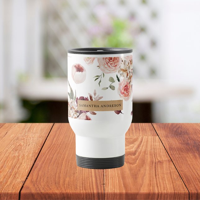 Caneca Térmica Flores Modernas de Pastel e Presente Personalizado (Criador carregado)