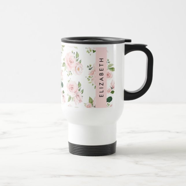 Caneca Térmica Flores, Rosas, Flores De Aquarela, Seu Nome (Direita)