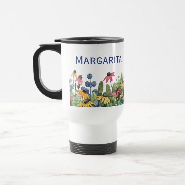 Caneca Térmica Flores selvagens 15oz Branco ou Aço inoxidável (Esquerda)