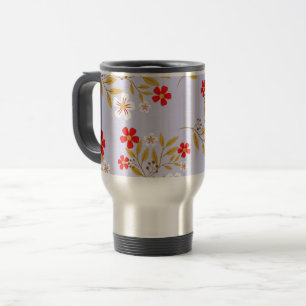 Caneca Térmica Flores Vermelhas Bonitas no Estilo Vintage em Padr