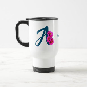 Caneca Térmica Flores Zinnia Monograma Inicial A Personalizado