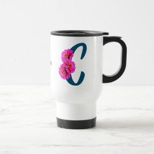 Caneca Térmica Flores Zinnia Monograma Inicial C Personalizado
