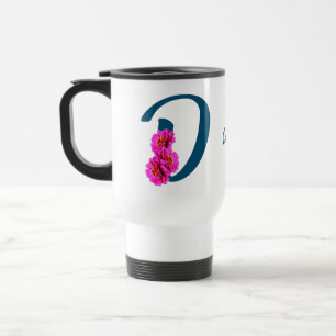 Caneca Térmica Flores Zinnia Monograma Inicial D Personalizado
