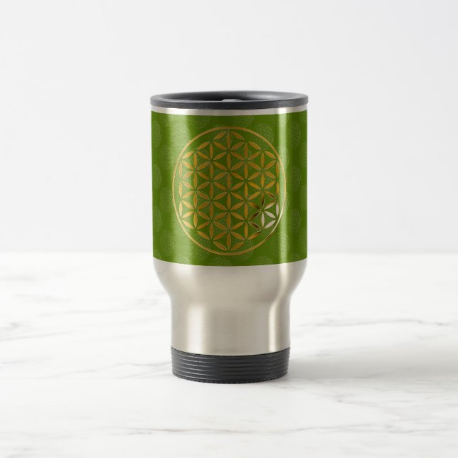 Caneca Térmica Flower Of Life 1 - stamp | Gold green pattern (Centro)