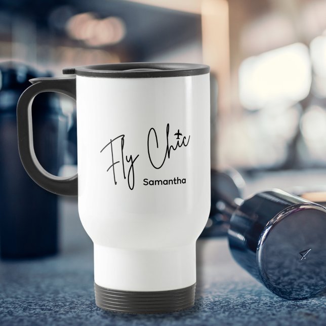 Caneca Térmica Fly Chic Typography & Airplane Aviation Simple (Criador carregado)