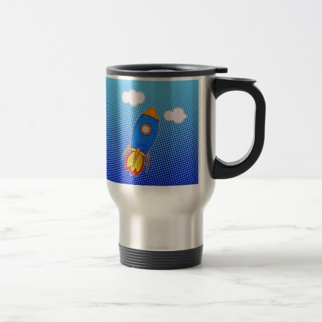 Caneca Térmica Foguete De Cartoon No Céu Azul Com Efeito Desconfo (Direita)