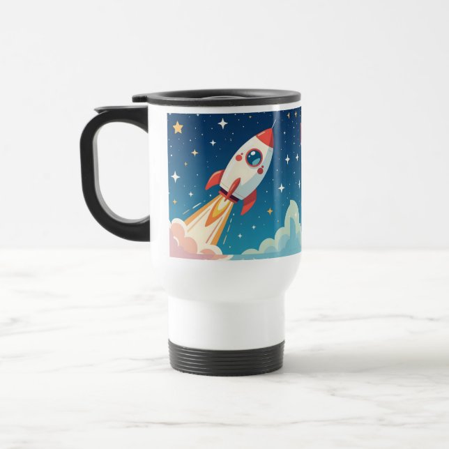 Caneca Térmica Foguete espacial fofo decolando (Esquerda)