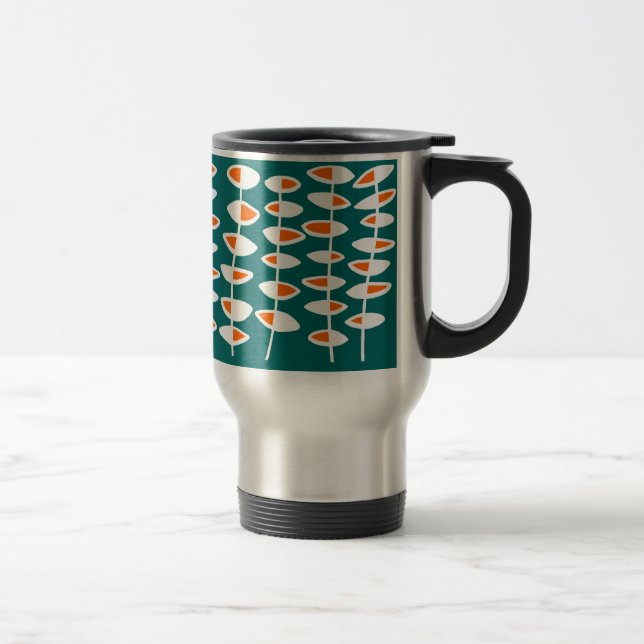 Caneca Térmica Folha Alternativa - Branco e Laranja no Teal 00666 (Direita)