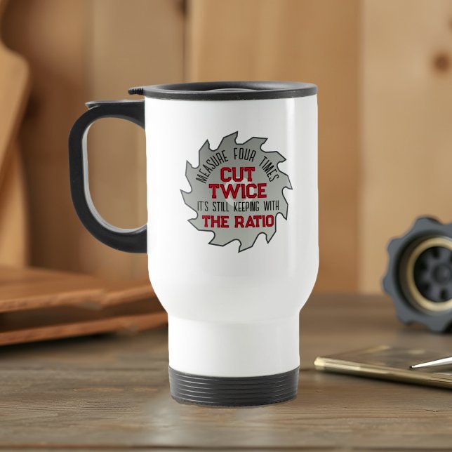 Caneca Térmica Folha de serra do Pai Engraçado Carpinteiro de Pai (Funny Father's Day travel mug gift for DIY carpenters, woodworkers, and handymen. Measure twice!)