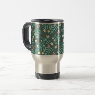 Caneca Térmica Folhas Botânicas Bonitas e Bagas Padrão Azul