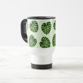 Caneca Térmica Folhas de Palma, Folhas Verdes, Padrão Tropical